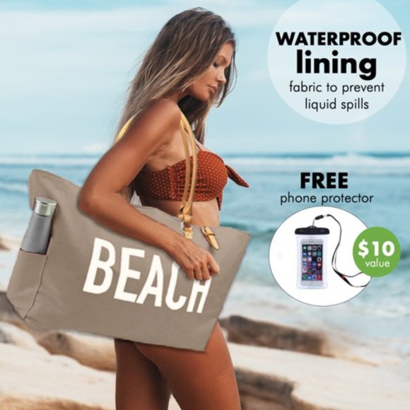 KEHO "Beach Vibes" Large Beach Bag/Tote (Tan) - Picture 3 of 10